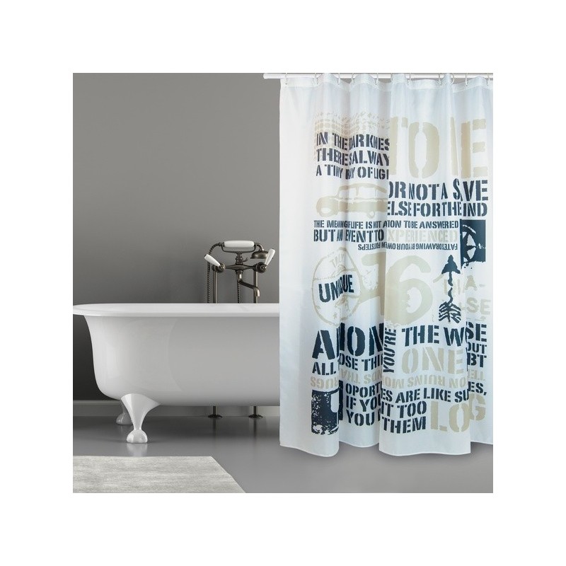 MSV Cortina de ducha Poliéster COMBAT 180x200cm CALIDAD PREMIUM Gris - Anillas incluidas MSV