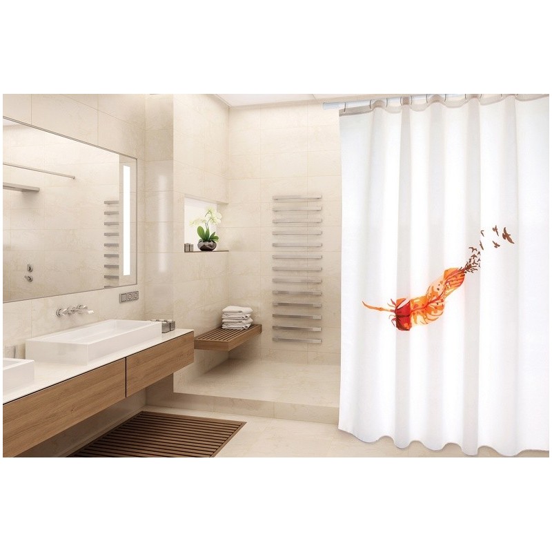 MSV Shower curtain INDIA Polyester 180x200cm PREMIUM QUALITY Orange & White - Rings included MSV
