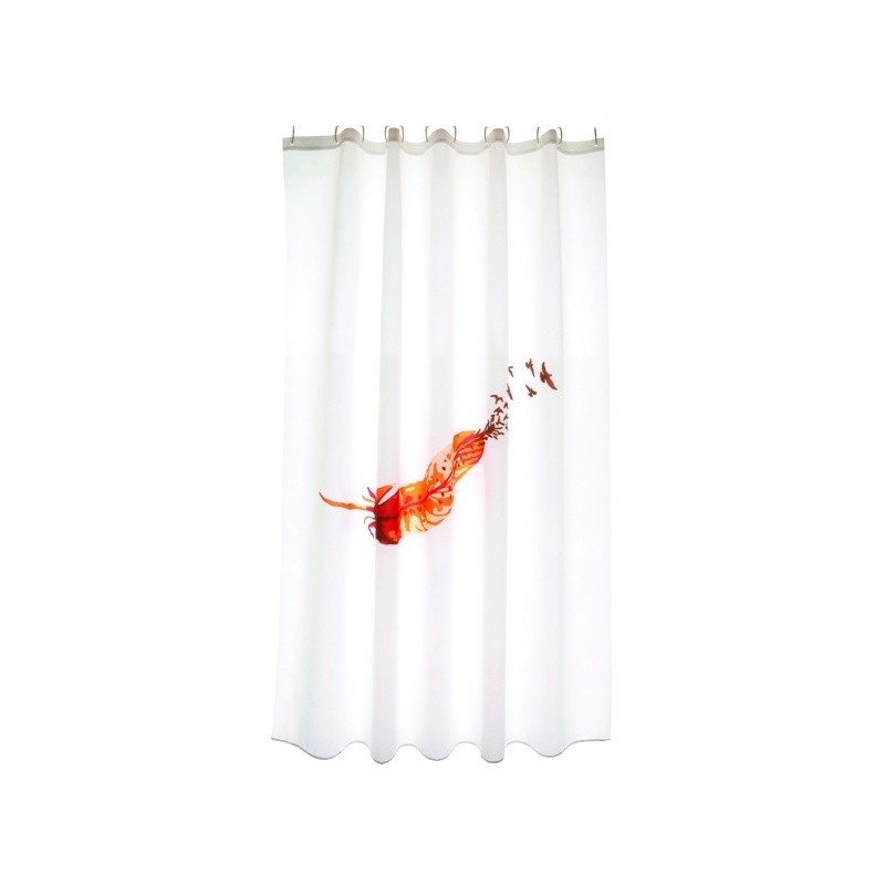 MSV Shower curtain INDIA Polyester 180x200cm PREMIUM QUALITY Orange & White - Rings included MSV