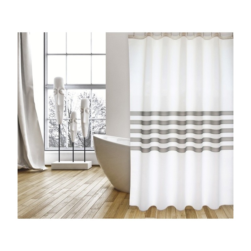 MSV Shower curtain Polyester JESSEN 180x200cm PREMIUM QUALITY Gray & White - Rings included MSV