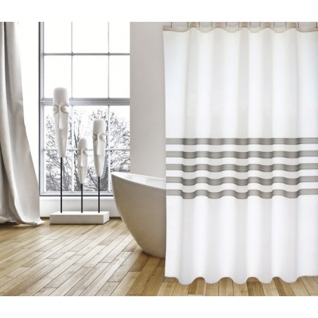 MSV Tenda doccia Poliestere JESSEN 180x200cm QUALITÀ PREMIUM Grigio e bianco - Anelli inclusi MSV