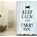 MSV Cortina de ducha Poliéster KEEP CALM 180x200cm CALIDAD PREMIUM Blanco y Negro - Anillas incluidas MSV