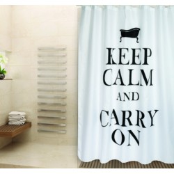 MSV Tenda doccia KEEP CALM in poliestere 180x200 cm QUALITÀ PREMIUM Bianco e nero - Anelli inclusi MSV