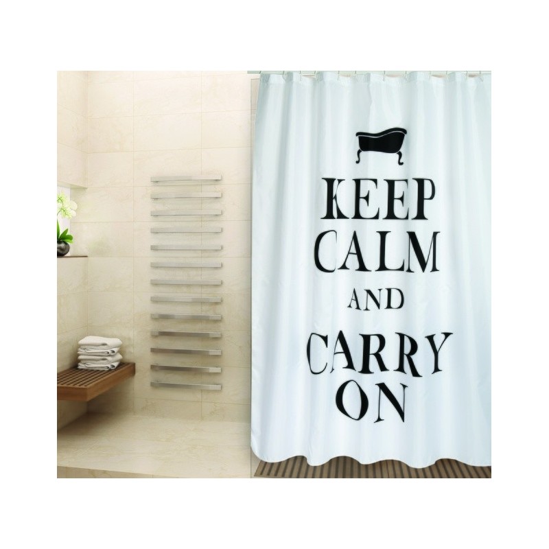 MSV Shower curtain KEEP CALM Polyester 180x200cm PREMIUM QUALITY Black & White - Rings included MSV