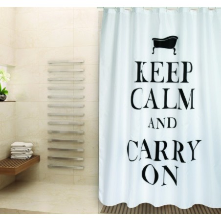 MSV Tenda doccia KEEP CALM in poliestere 180x200 cm QUALITÀ PREMIUM Bianco e nero - Anelli inclusi MSV