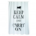 MSV Tenda doccia KEEP CALM in poliestere 180x200 cm QUALITÀ PREMIUM Bianco e nero - Anelli inclusi MSV