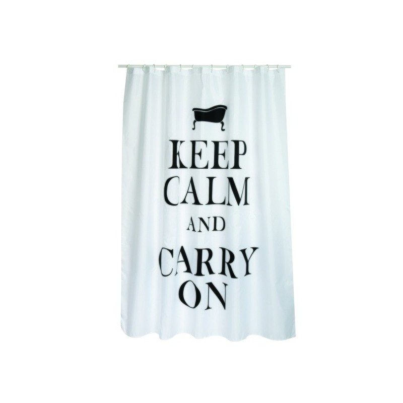 Rideau de douche Polyester KEEP CALM 180x200cm QUALITÉ PREMIUM Noir & Blanc - Anneaux inclus MSV MSV