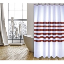 MSV Shower curtain RAYAS Polyester 180x200cm PREMIUM QUALITY White & Brown - Rings included MSV
