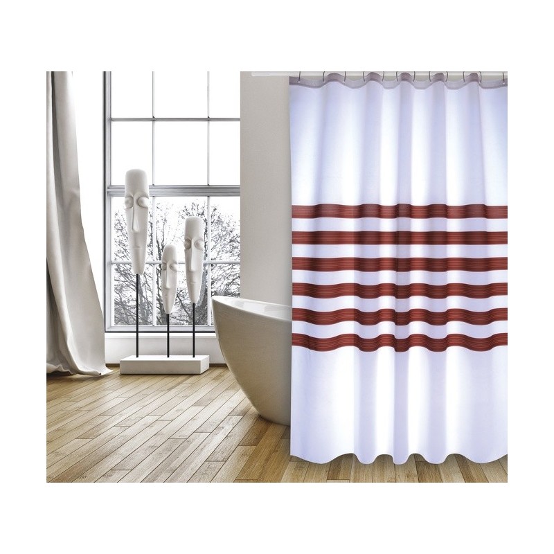 MSV Shower curtain RAYAS Polyester 180x200cm PREMIUM QUALITY White & Brown - Rings included MSV