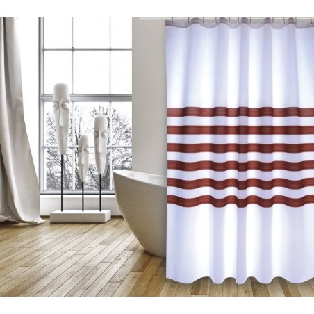 MSV Shower curtain RAYAS Polyester 180x200cm PREMIUM QUALITY White & Brown - Rings included MSV