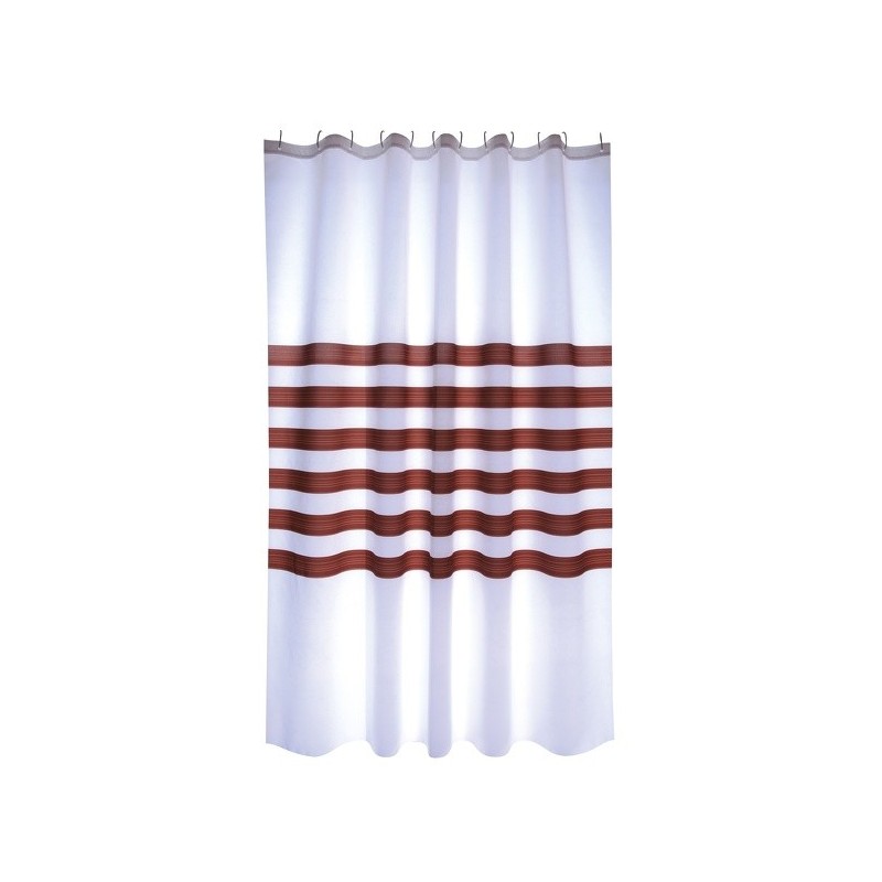 MSV Shower curtain RAYAS Polyester 180x200cm PREMIUM QUALITY White & Brown - Rings included MSV