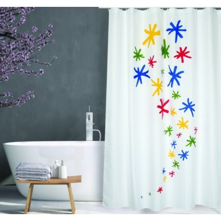 MSV Duschvorhang Polyester ORION 180x200cm PREMIUM QUALITÄT Mehrfarbig - Ringe inklusive MSV