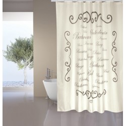 MSV Cortina de ducha Poliéster PARIS 180x200cm CALIDAD PREMIUM Crema - Anillas incluidas MSV