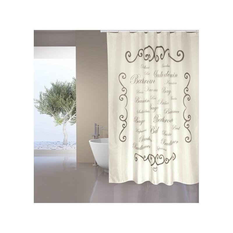 MSV Cortina de ducha Poliéster PARIS 180x200cm CALIDAD PREMIUM Crema - Anillas incluidas MSV