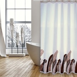 MSV Cortina de ducha Poliéster PLUMAS VINTAGE 180x200cm CALIDAD PREMIUM - Anillas incluidas MSV