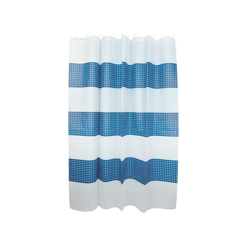 MSV Duschvorhang Polyester QUADRO 180x200cm PREMIUM QUALITÄT Blau & Weiß - Ringe inklusive MSV
