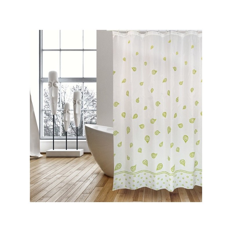 Rideau de douche Polyester SEA SNAILS 180X200cm QUALITÉ PREMIUM Vert & Blanc - Anneaux inclus MSV MSV
