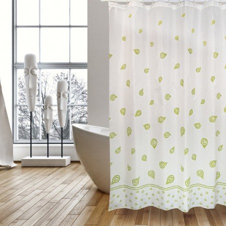 Rideau de douche Polyester SEA SNAILS 180X200cm QUALITÉ PREMIUM Vert & Blanc - Anneaux inclus MSV MSV