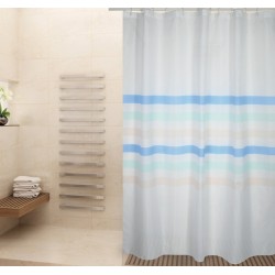 MSV Shower curtain Polyester SEAUVILLE PASTEL 180x200cm PREMIUM QUALITY Blue & White - Rings included MSV