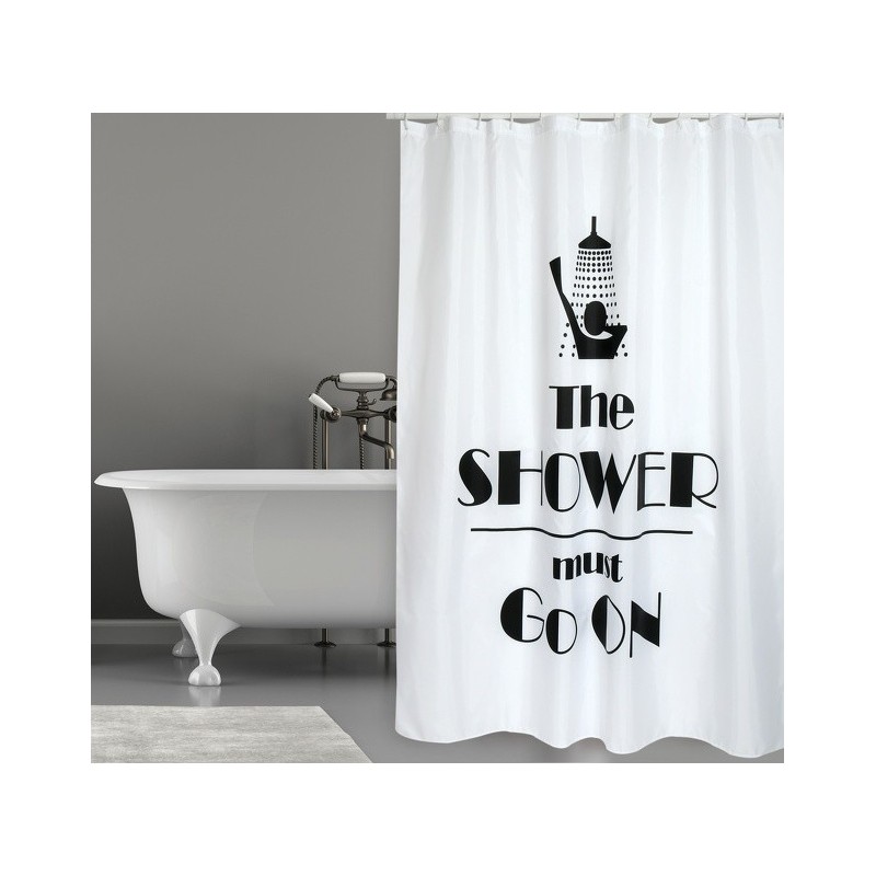 MSV Tenda doccia Poliestere DOCCIA 180x200cm QUALITÀ PREMIUM Bianco e nero - Anelli inclusi MSV