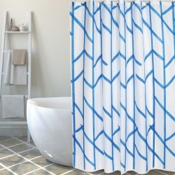 MSV Cortina de ducha Poliéster ÁRBOL 180x200cm CALIDAD PREMIUM Azul y Blanco - Anillas incluidas MSV