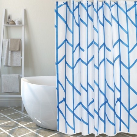 MSV Shower curtain Polyester TREE 180x200cm PREMIUM QUALITY Blue & White - Rings included MSV