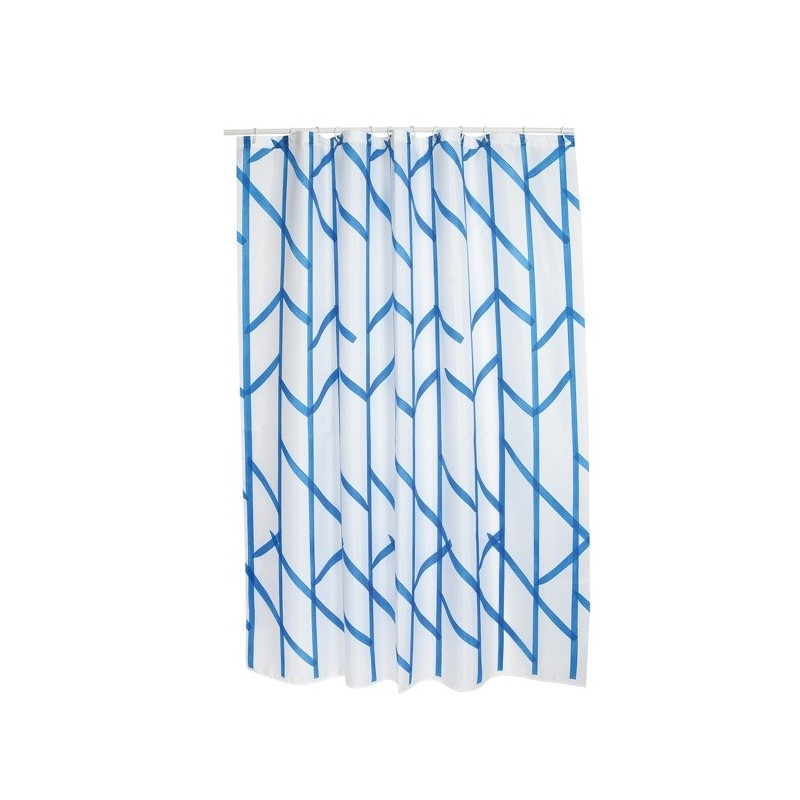 MSV Tenda doccia Poliestere ALBERO 180x200cm QUALITÀ PREMIUM Blu e Bianco - Anelli inclusi MSV