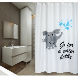 MSV Rideau de douche Polyester WATER BATTLE 180x200cm QUALITÉ PREMIUM Gris & Blanc - Anneaux inclus