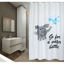 MSV Tenda doccia Poliestere WATER BATTLE 180x200cm QUALITÀ PREMIUM Grigio e bianco - Anelli inclusi MSV