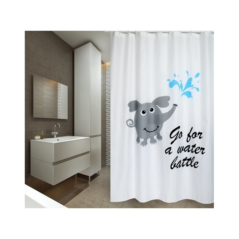 MSV Shower curtain Polyester WATER BATTLE 180x200cm PREMIUM QUALITY Gray & White - Rings included MSV