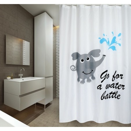 Rideau de douche Polyester WATER BATTLE 180x200cm QUALITÉ PREMIUM Gris & Blanc - Anneaux inclus MSV MSV