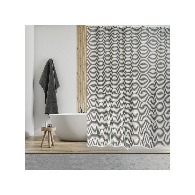 MSV Cortina de ducha Poliéster WAVE 180x200cm CALIDAD PREMIUM Gris - Anillas incluidas MSV