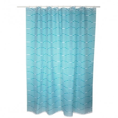 MSV Shower curtain Polyester WAVE 180x200cm PREMIUM QUALITY Blue - Rings included MSV