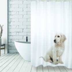 Rideau de douche Polyester SCOTT 180x200cm Chien Blanc - Anneaux inclus MSV MSV