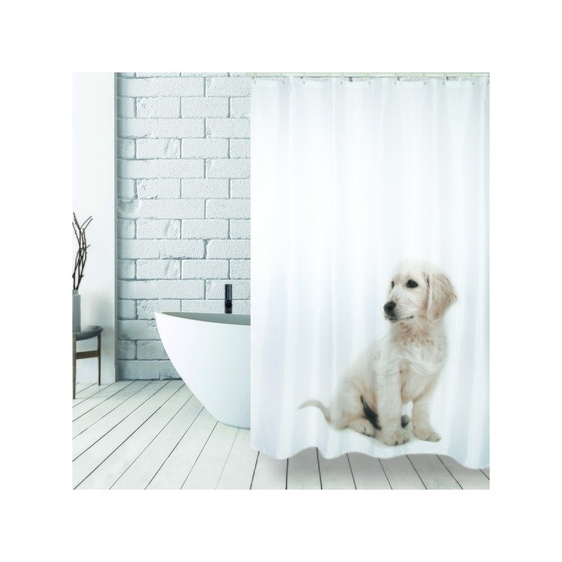 MSV Tenda doccia SCOTT in poliestere 180x200cm Cane Bianco - Anelli Inclusi MSV