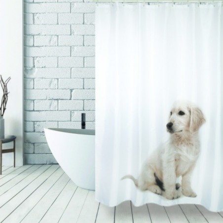 MSV Tenda doccia SCOTT in poliestere 180x200cm Cane Bianco - Anelli Inclusi MSV