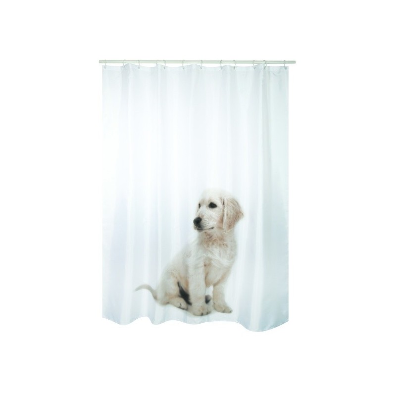 MSV Duschvorhang SCOTT aus Polyester, 180 x 200 cm, Weißer Hund  Ringe inklusive MSV