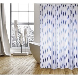 MSV Rideau de douche SEVENTIES Polyester 180X200cm Bleu & Blanc - Anneaux inclus