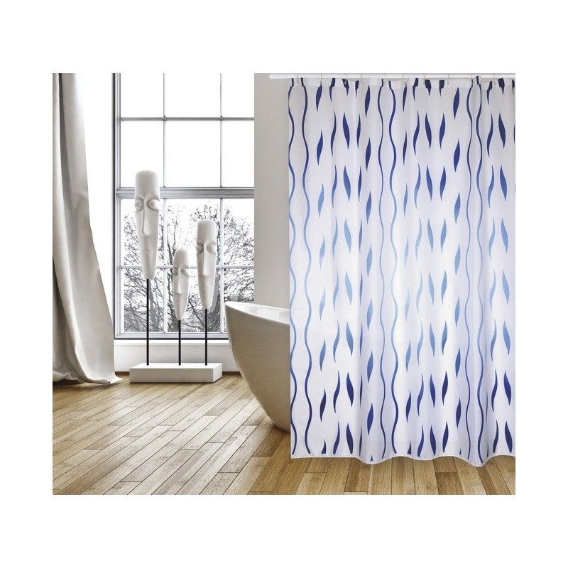 MSV Tenda doccia SEVENTIES Poliestere 180X200cm Blu & Bianco - Anelli inclusi MSV