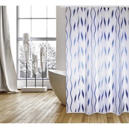 MSV Cortina de ducha Poliéster SEVENTIES 180X200cm Azul y Blanco - Anillas incluidas MSV