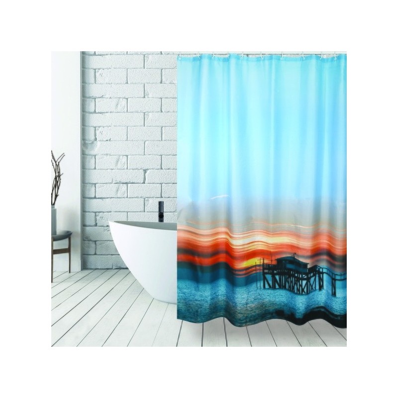 MSV Tenda doccia in Poliestere 180x200 cm Motivo Tramonto - Anelli Inclusi MSV