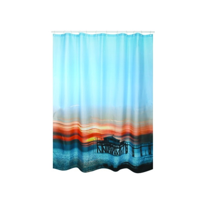 MSV Tenda doccia in Poliestere 180x200 cm Motivo Tramonto - Anelli Inclusi MSV