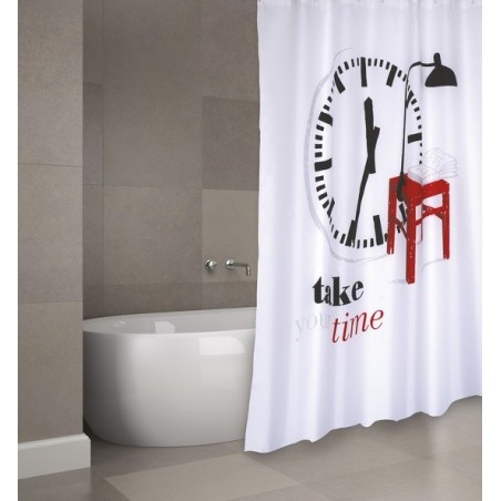 MSV Cortina de ducha Poliéster TAKE YOUR TIME 180x200cm CALIDAD PREMIUM - Anillas incluidas MSV