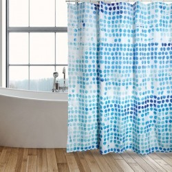 MSV Cortina de ducha Poliéster ACUARELA 180x200cm Azul y Blanco - Anillas incluidas MSV