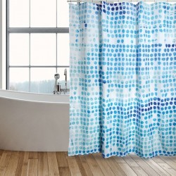 MSV Rideau de douche Polyester WATERCOLOR 180x200cm Bleu & Blanc - Anneaux inclus