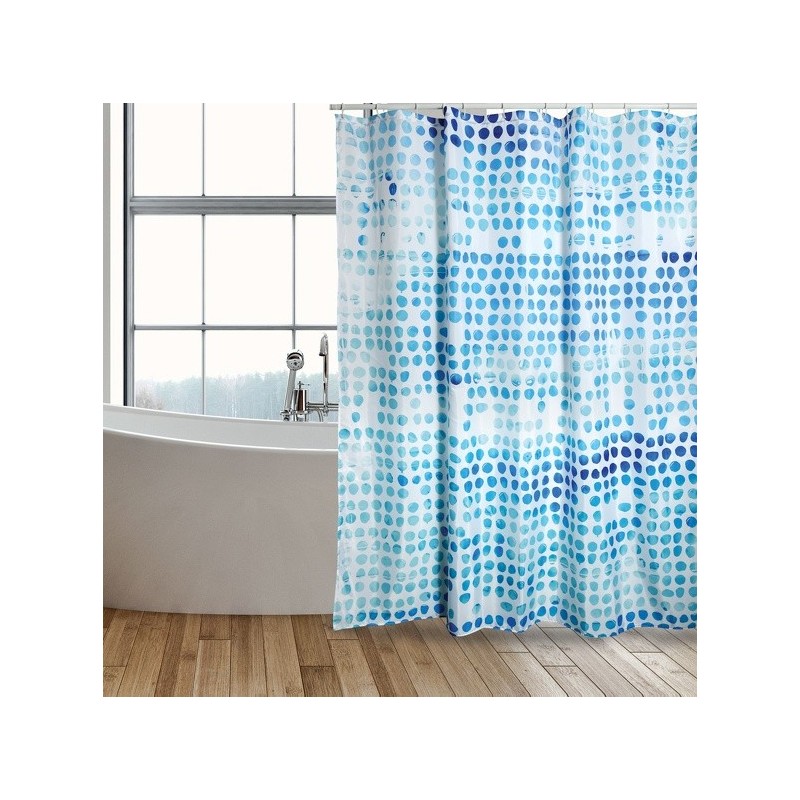 MSV Shower curtain Polyester WATERCOLOR 180x200cm Blue & White - Rings included MSV