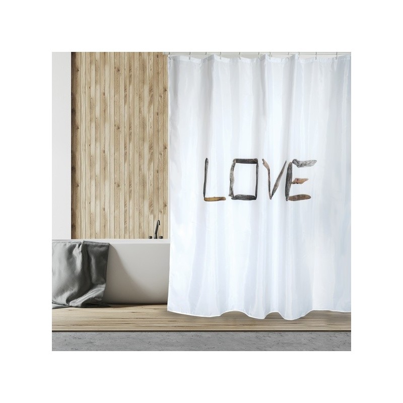 Rideau de douche Polyester LOVE 180x200cm Beige - Anneaux inclus MSV MSV