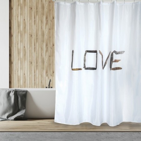 MSV Cortina de ducha Poliéster LOVE 180x200 cm Beige - Anillas Incluidas MSV