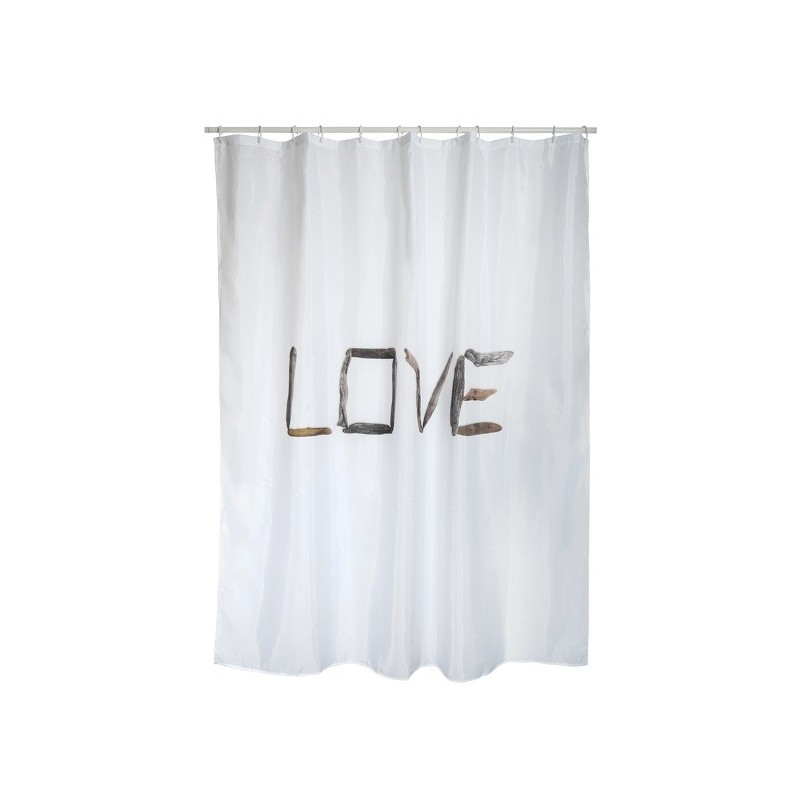 Rideau de douche Polyester LOVE 180x200cm Beige - Anneaux inclus MSV MSV