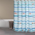 MSV Duschvorhang Polyester- DEEP OCEAN 180 x 200 cm Blau & Weiß - Ringe inklusive MSV